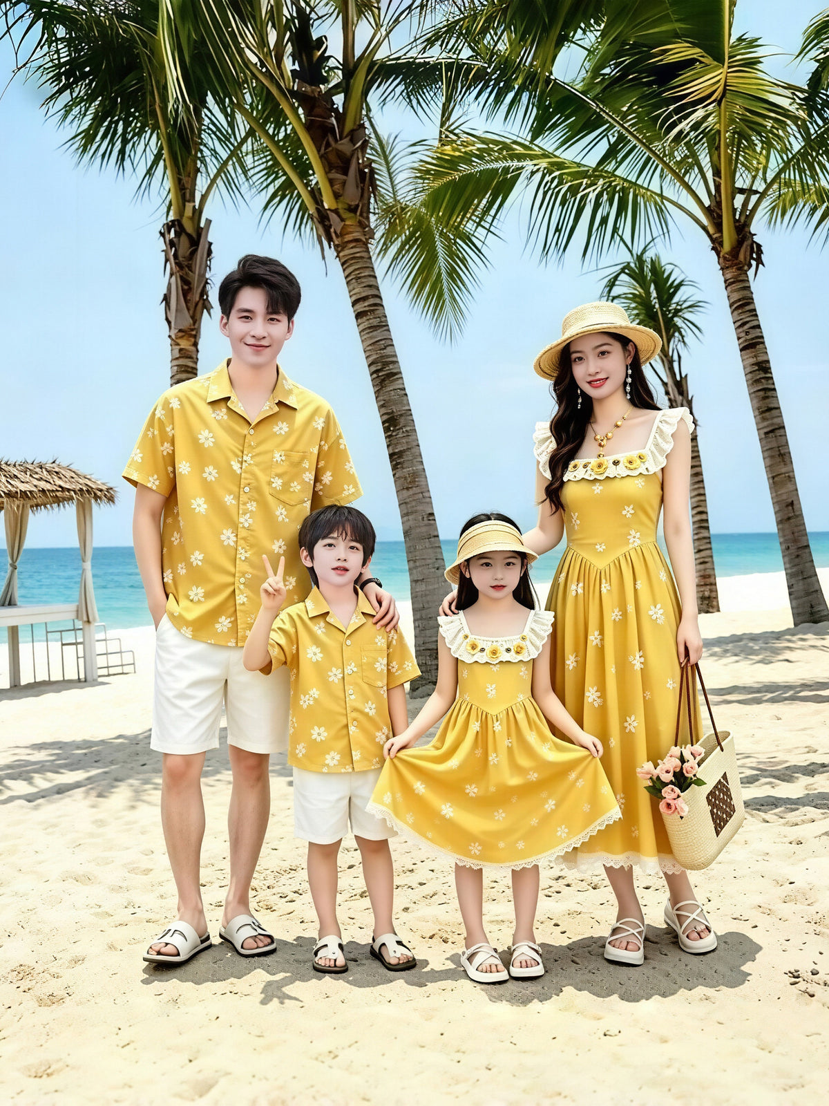 Parent-Child Summer Outfits for Beach and Seaside Vacations, Embroidered Daisy Shirts, Bohemian Mother-Daughter Dresses - image 1