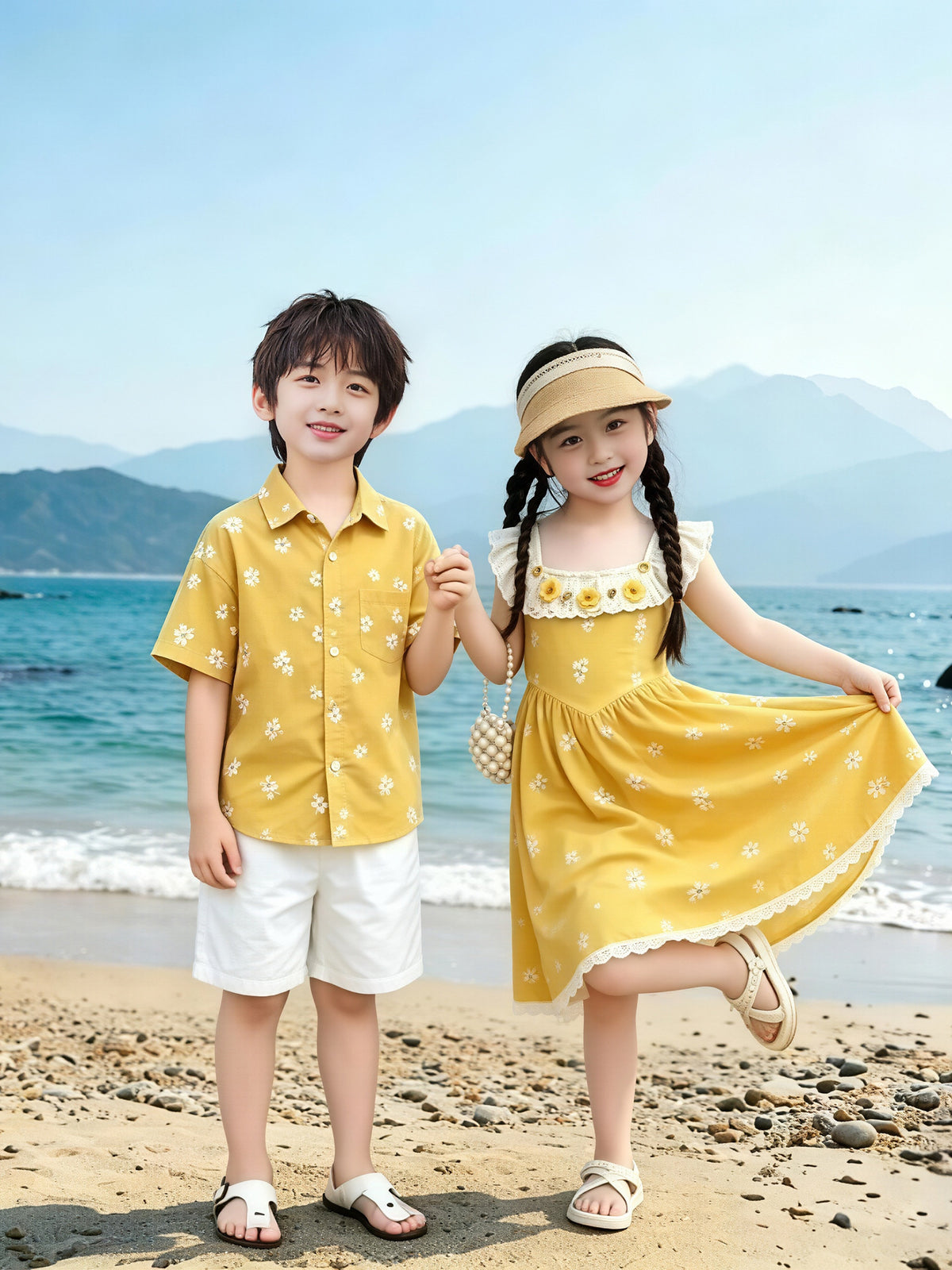 Parent-Child Summer Outfits for Beach and Seaside Vacations, Embroidered Daisy Shirts, Bohemian Mother-Daughter Dresses - image 5