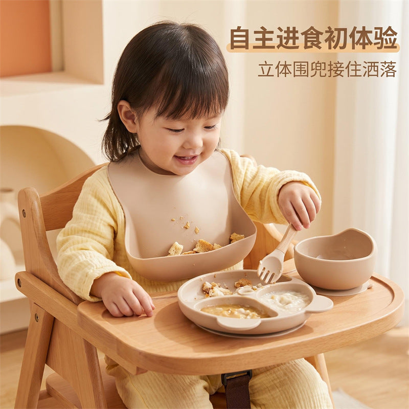 Cross-Border Children's Tableware Silicone Plate Five-Piece Set Baby Silicone Tableware Supplementary Food Bowl Baby Silicone Bowl Supplementary Food Spoon - image 2