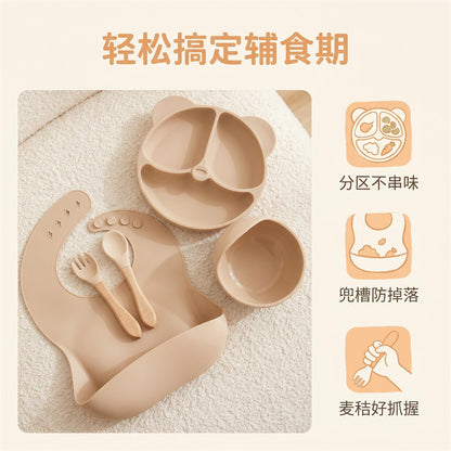 Cross-Border Children's Tableware Silicone Plate Five-Piece Set Baby Silicone Tableware Supplementary Food Bowl Baby Silicone Bowl Supplementary Food Spoon - image 3