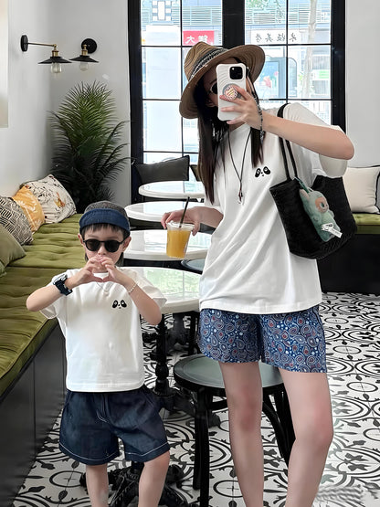 2026 Summer New Panda Family Matching Outfits Cartoon T-Shirts for a Family of Three, Mother-Child and Father-Child Short-Sleeve Outfits for Family Photos - image 3