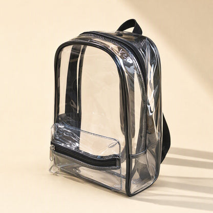 Black PVC school backpack with non-woven fabric lining and mobile phone bag - view 2