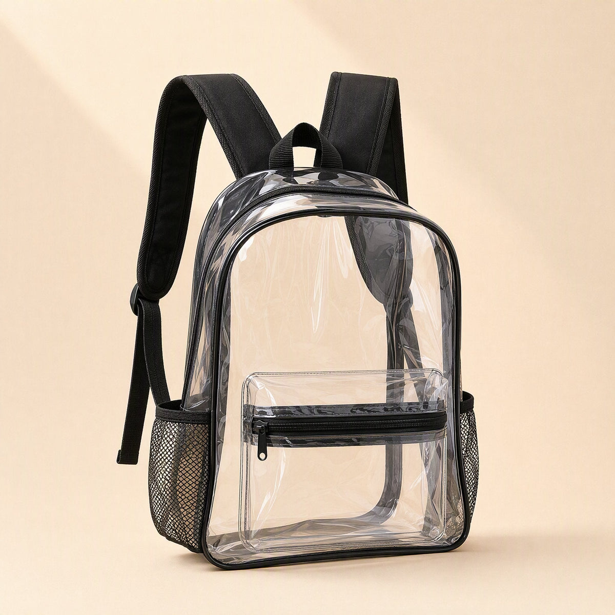 Black PVC school backpack with non-woven fabric lining and mobile phone bag - view 4