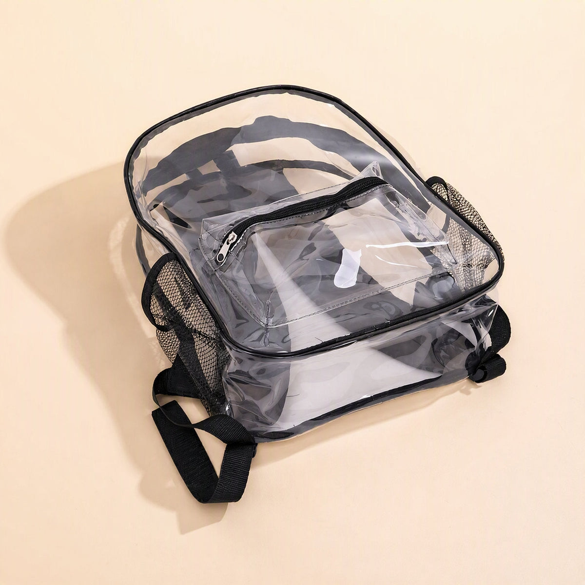 Black PVC school backpack with non-woven fabric lining and mobile phone bag - view 5