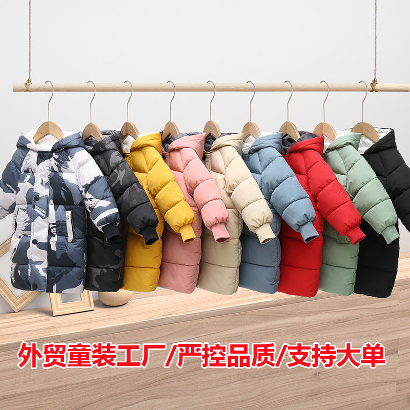 Foreign trade children's cotton coat, mid-length, thickened and warm jacket for boys and girls, baby winter coat, cross-border cotton coat wholesale - image 1