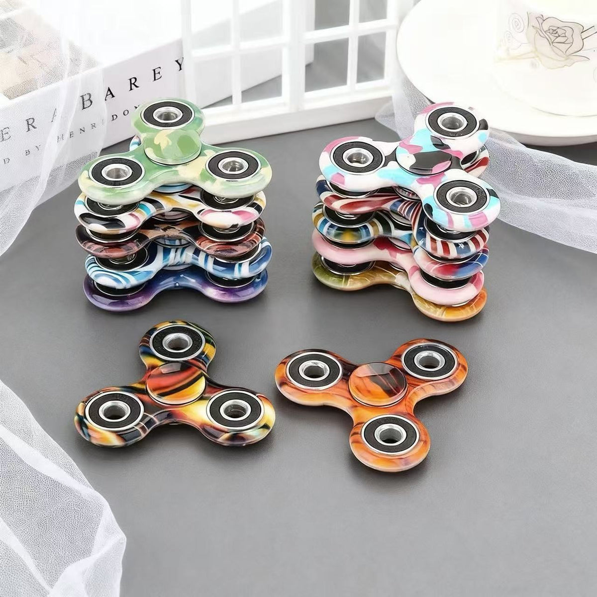 Fidget Spinner Stress Relief Toy Camouflage Electroplated Three-Finger Colorful Finger Spinner Wholesale Street Stall Night Market Cross-Border Hot Item - image 4
