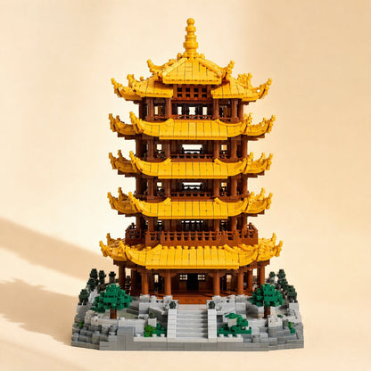 Assembled Yellow Crane Tower building-block 3D puzzle model - view 2