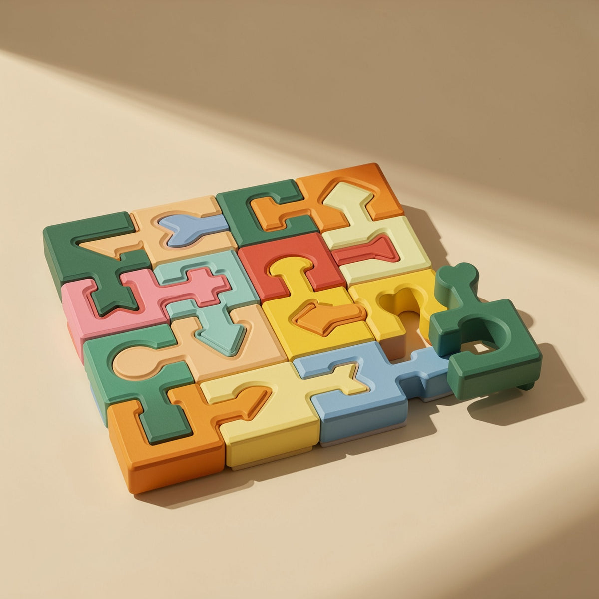 Wooden geometric shape matching building blocks, 16-piece puzzle - view 2