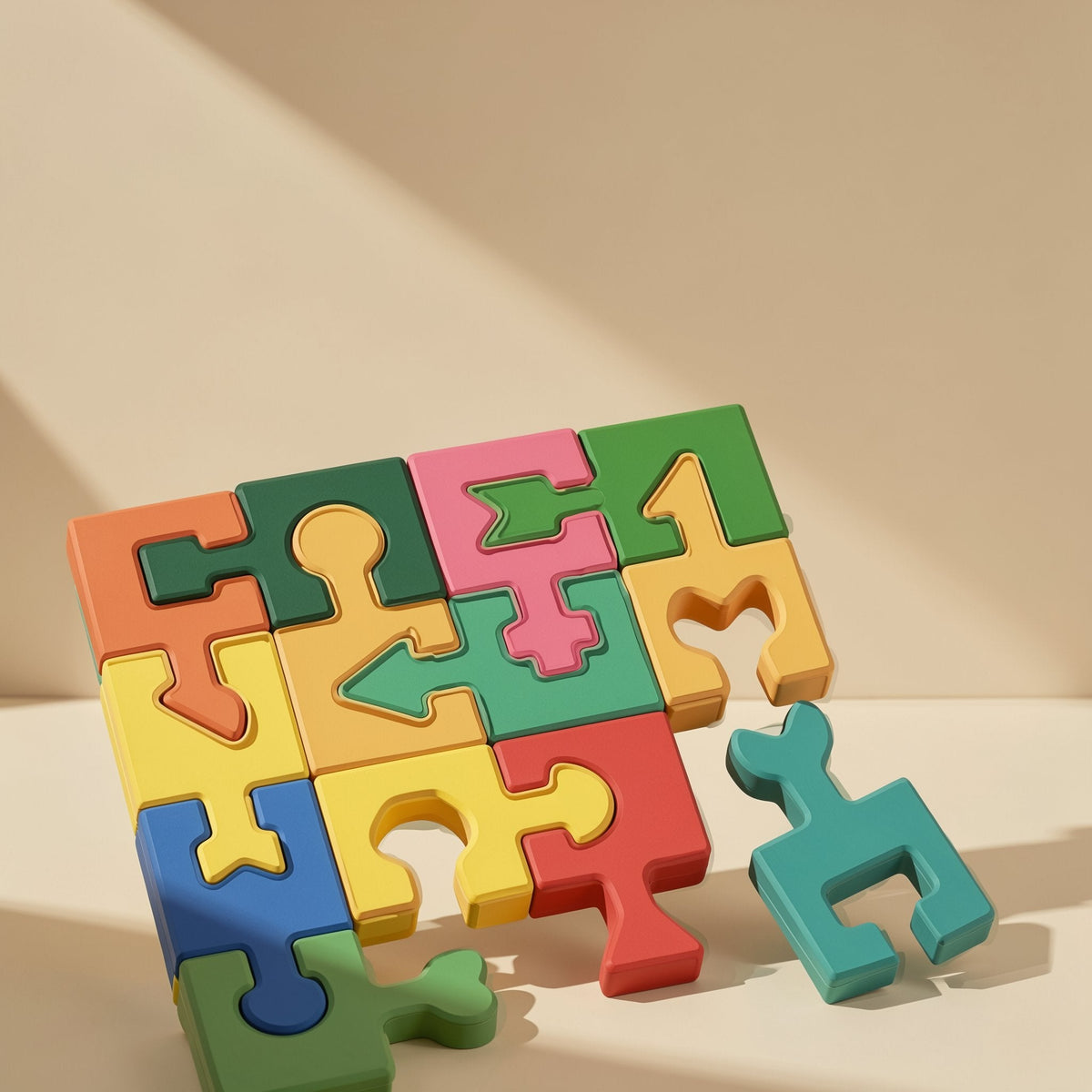 Wooden geometric shape matching building blocks, 16-piece puzzle - view 3