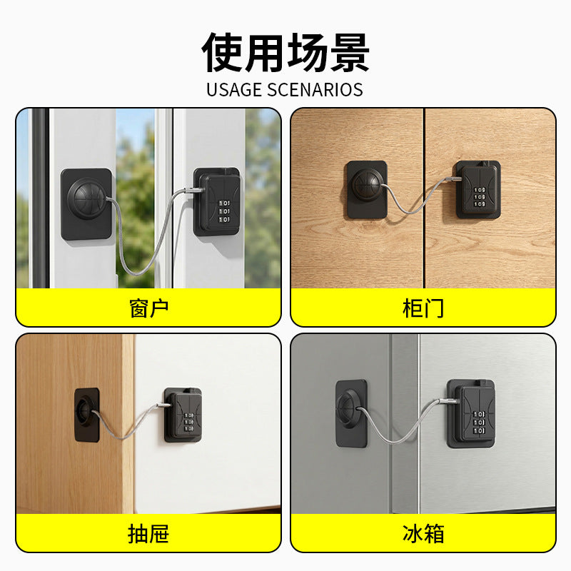 Child Safety Lock, Three-Digit Password Steel Wire Refrigerator Lock, Abs Steel Wire Rope Drawer Lock, Window Lock, Door Cabinet Lock - image 4