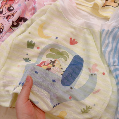 2026 Korean-Style Children's Cartoon Print Striped Long-Sleeve Summer Lightweight Breathable Sun-Protective Round-Neck T-Shirt for Boys and Girls - image 5