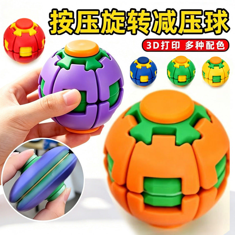 Cross-Border Colorful 3D Printed Press-And-Spin Stress Relief Ball, Football Fidget Spinner, Portable Toy for Office and Classroom - image 1