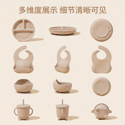 Cross-Border Food-Grade Silicone Children's Tableware, Baby Plate Set of Eight, Bib, Supplementary Food Bowl, Baby Supplementary Food Spoon, Mother and Baby - image 4