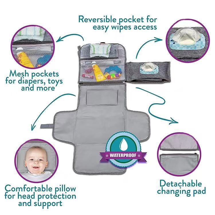 Baby Diaper Changing Pad Portable Travel Diaper Changing Mat Bag Stroller Hanging Type Newborn Diaper Protector - image 3