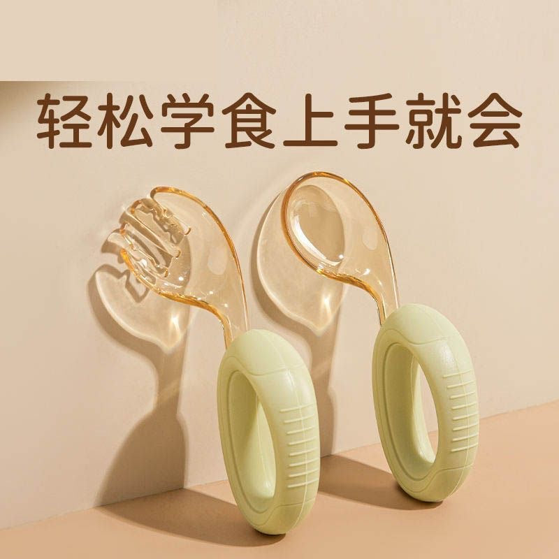 Cross-Border Baby Spoon Children's Learning-To-Eat Training Spoon Infant Silicone Ppsu Complementary Food Short-Handle Spoon and Fork - image 1