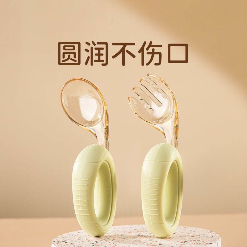 Cross-Border Baby Spoon Children's Learning-To-Eat Training Spoon Infant Silicone Ppsu Complementary Food Short-Handle Spoon and Fork - image 2