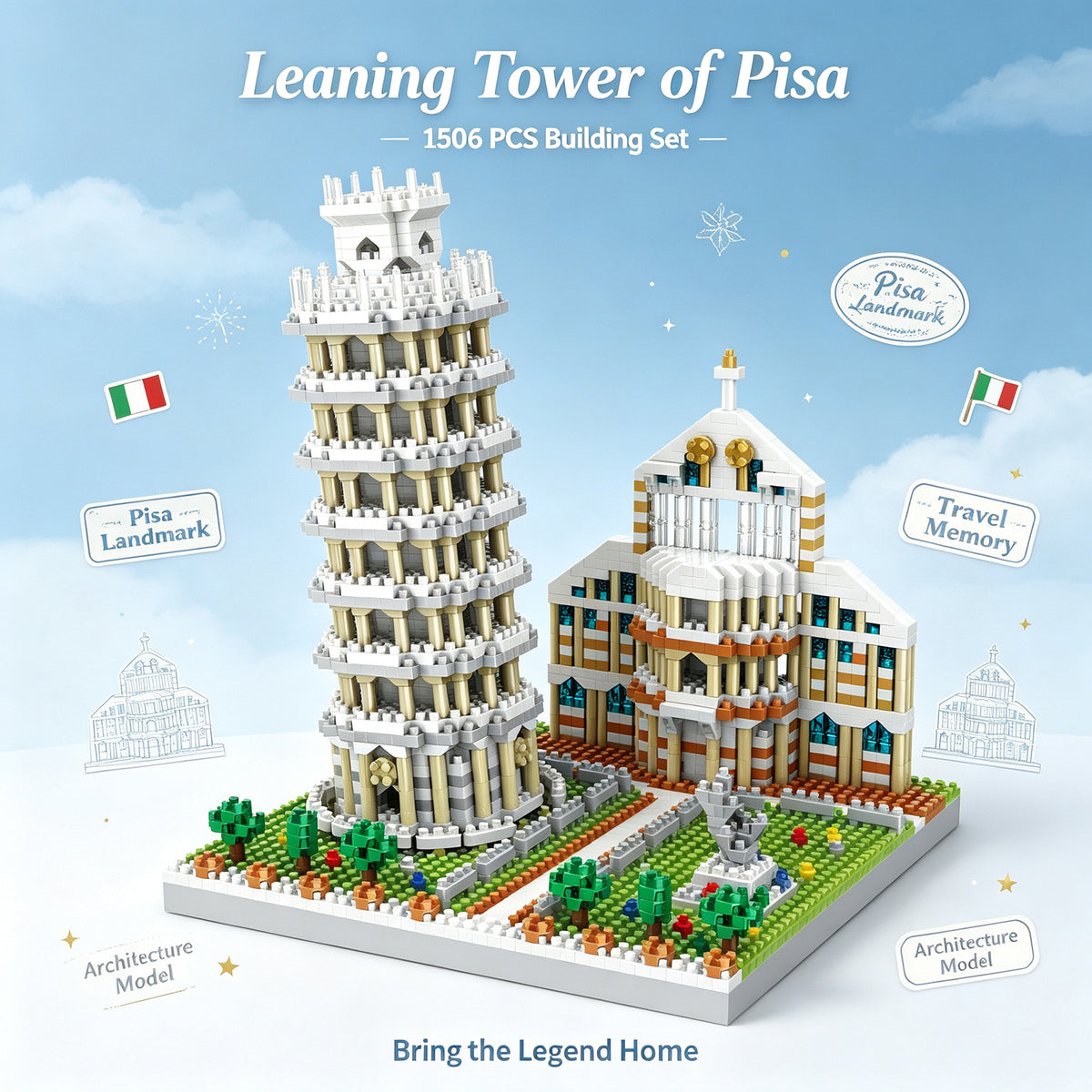 Cross-Border Popular Building Block Set of the World-Famous Landmark Leaning Tower of Pisa, a Puzzle Assembly Toy with Micro-Particles - image 1