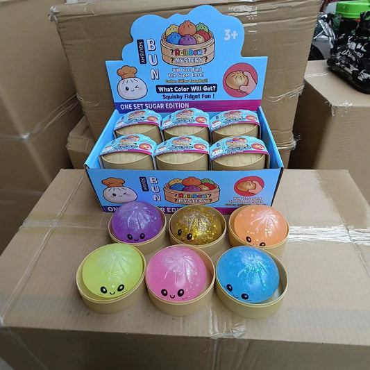 Cross-Border Stress-Relief Colorful Smiley Face Simulation Steamer Bun Squishy Toy Cute Expression Quick Rebound Food Toy Bun - image 1