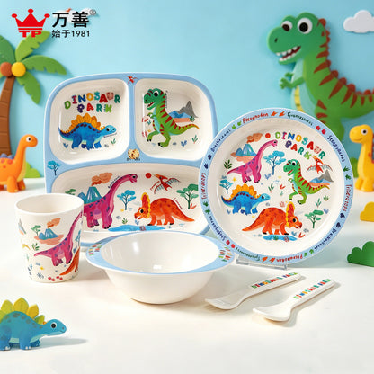 Cartoon Melamine Children's Tableware Set Dinosaur Divided Plate Dining Set Baby Rice Bowl Spoon Cup Gift Customization - image 1