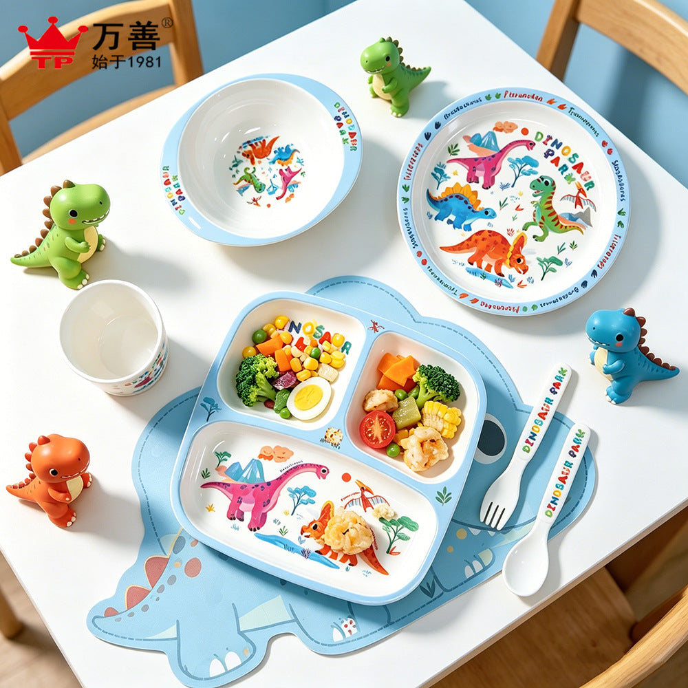 Cartoon Melamine Children's Tableware Set Dinosaur Divided Plate Dining Set Baby Rice Bowl Spoon Cup Gift Customization - image 3
