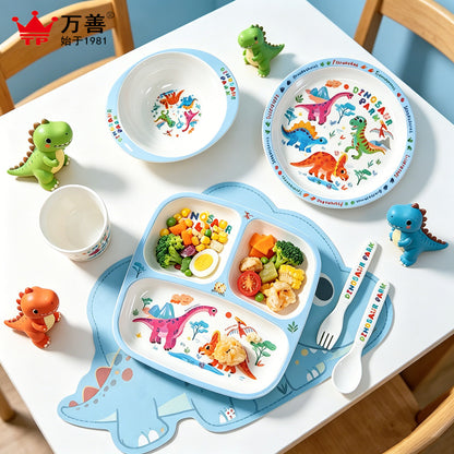 Cartoon Melamine Children's Tableware Set Dinosaur Divided Plate Dining Set Baby Rice Bowl Spoon Cup Gift Customization - image 3
