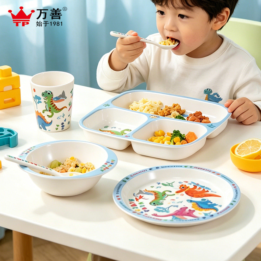 Cartoon Melamine Children's Tableware Set Dinosaur Divided Plate Dining Set Baby Rice Bowl Spoon Cup Gift Customization - image 4