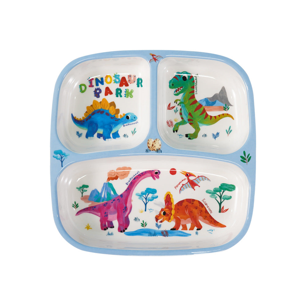 Cartoon Melamine Children's Tableware Set Dinosaur Divided Plate Dining Set Baby Rice Bowl Spoon Cup Gift Customization - image 5