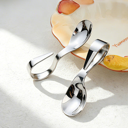 316 Stainless Steel Baby Training Spoon with Short Handle and Curved Tip, Easy-To-Grip Training Spoon and Fork Set for Infants, Ring-Handle Complementary Feedin - image 4