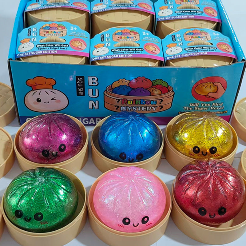 Cross-Border Popular Item: Glitter Powder Colorful Bun Stress Relief Toy, Shiny Squeeze Toy Bun for Stress Relief - image 1