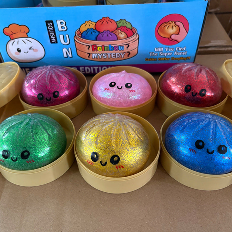 Cross-Border Popular Item: Glitter Powder Colorful Bun Stress Relief Toy, Shiny Squeeze Toy Bun for Stress Relief - image 4