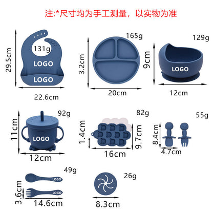 Baby Silicone Tableware Set, Baby Training Food Bowl, Silicone Suction Cup Fork and Spoon, Children's Anti-Drop Tableware Ten-Piece Set - image 3