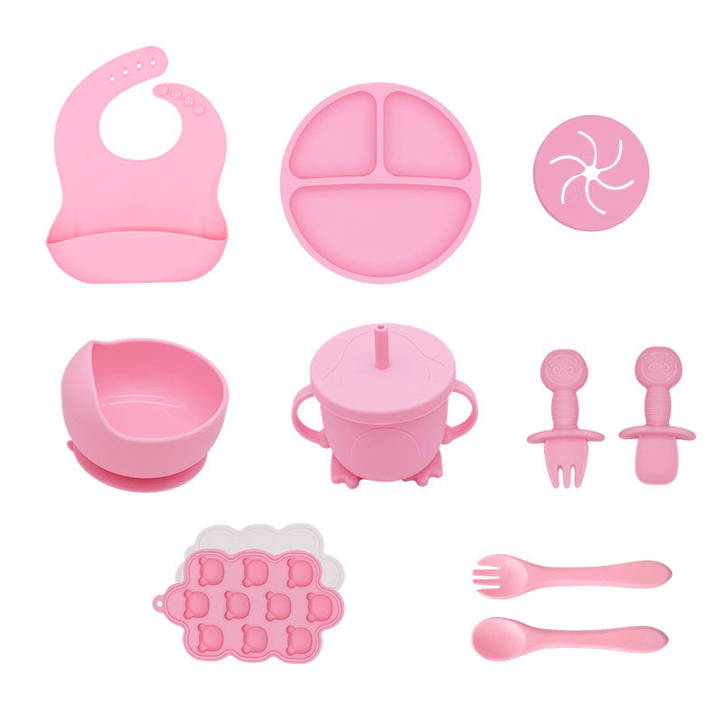 Baby Silicone Tableware Set, Baby Training Food Bowl, Silicone Suction Cup Fork and Spoon, Children's Anti-Drop Tableware Ten-Piece Set - image 5