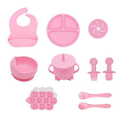 Baby Silicone Tableware Set, Baby Training Food Bowl, Silicone Suction Cup Fork and Spoon, Children's Anti-Drop Tableware Ten-Piece Set - image 5