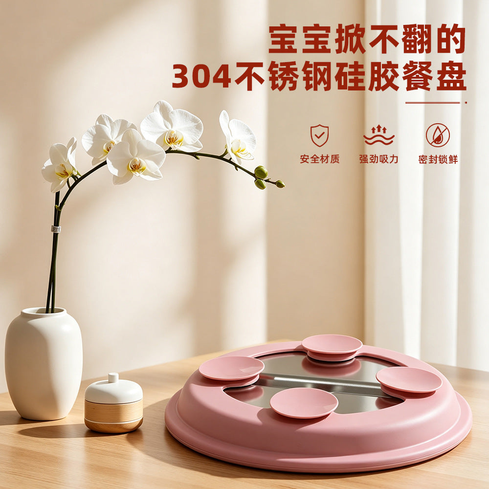 Manufacturer wholesale baby food silicone fork, spoon, and bowl 3-piece set, children's stainless steel dinner plate, mother and baby tableware - image 3