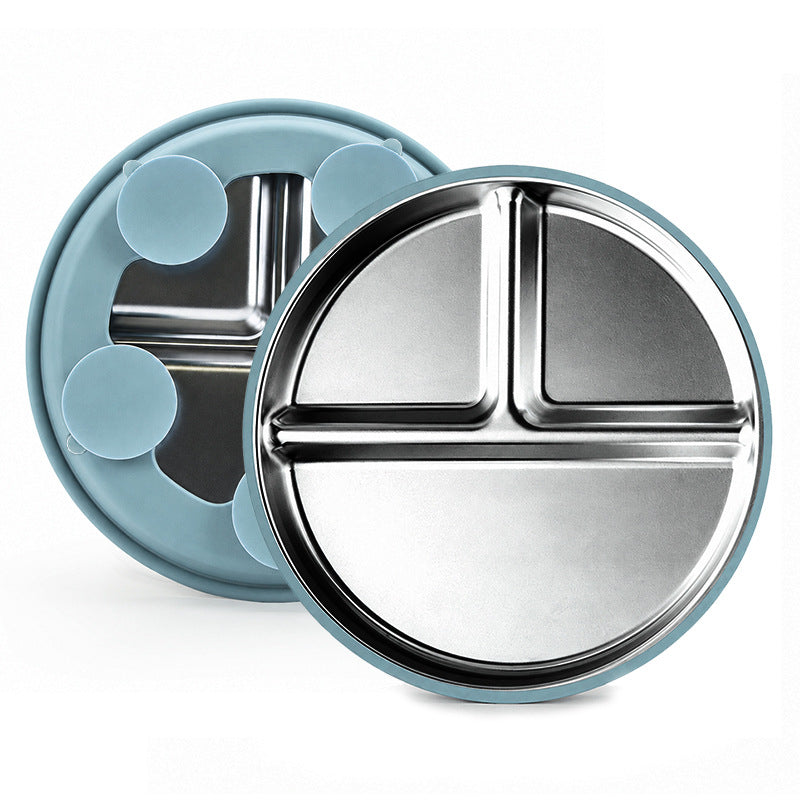 Cross-border children's plate double ear plate silicone baby food bowl 304 stainless steel round baby plate - image 5