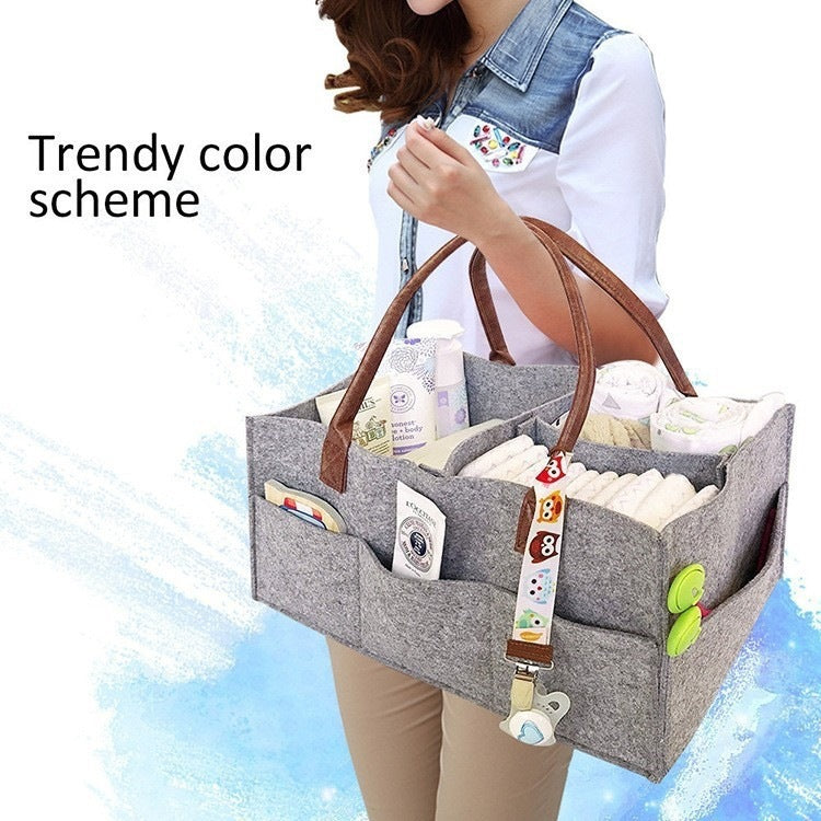 New felt compartmentalized large-capacity diaper storage bag for baby stroller, bedside hanging bag, portable mommy bag - image 1