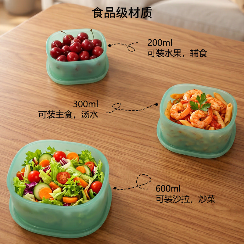 Macaron-colored silicone lunch box three-piece set, refrigerator food storage box, LFGB-certified silicone baby food preservation box - image 2