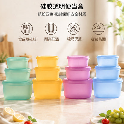 Macaron-colored silicone lunch box three-piece set, refrigerator food storage box, LFGB-certified silicone baby food preservation box - image 3