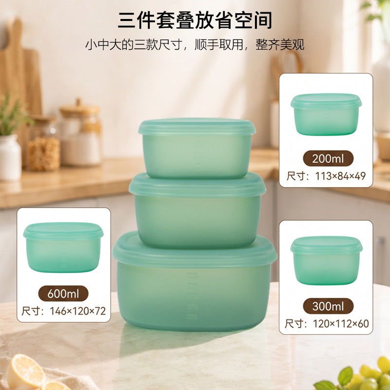 Macaron-colored silicone lunch box three-piece set, refrigerator food storage box, LFGB-certified silicone baby food preservation box - image 4