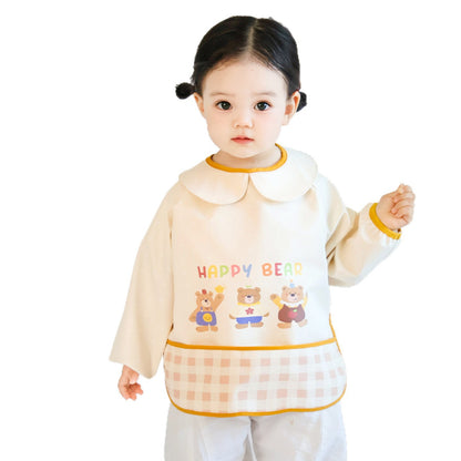 Baby apron PU waterproof reverse-wear long-sleeve bib with Velcro, infant food bib to prevent dirt, kindergarten apron - image 5