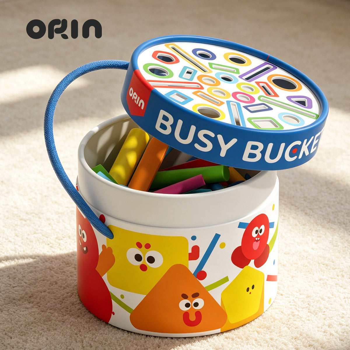 Children's educational building block bucket, colorful shape matching toy, early education enlightenment busy bucket for 1-3 year old toddlers - image 1