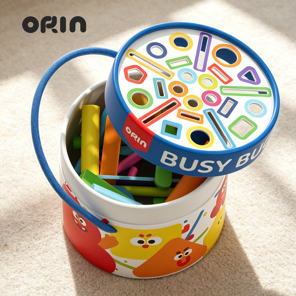 Children's educational building block bucket, colorful shape matching toy, early education enlightenment busy bucket for 1-3 year old toddlers - image 2