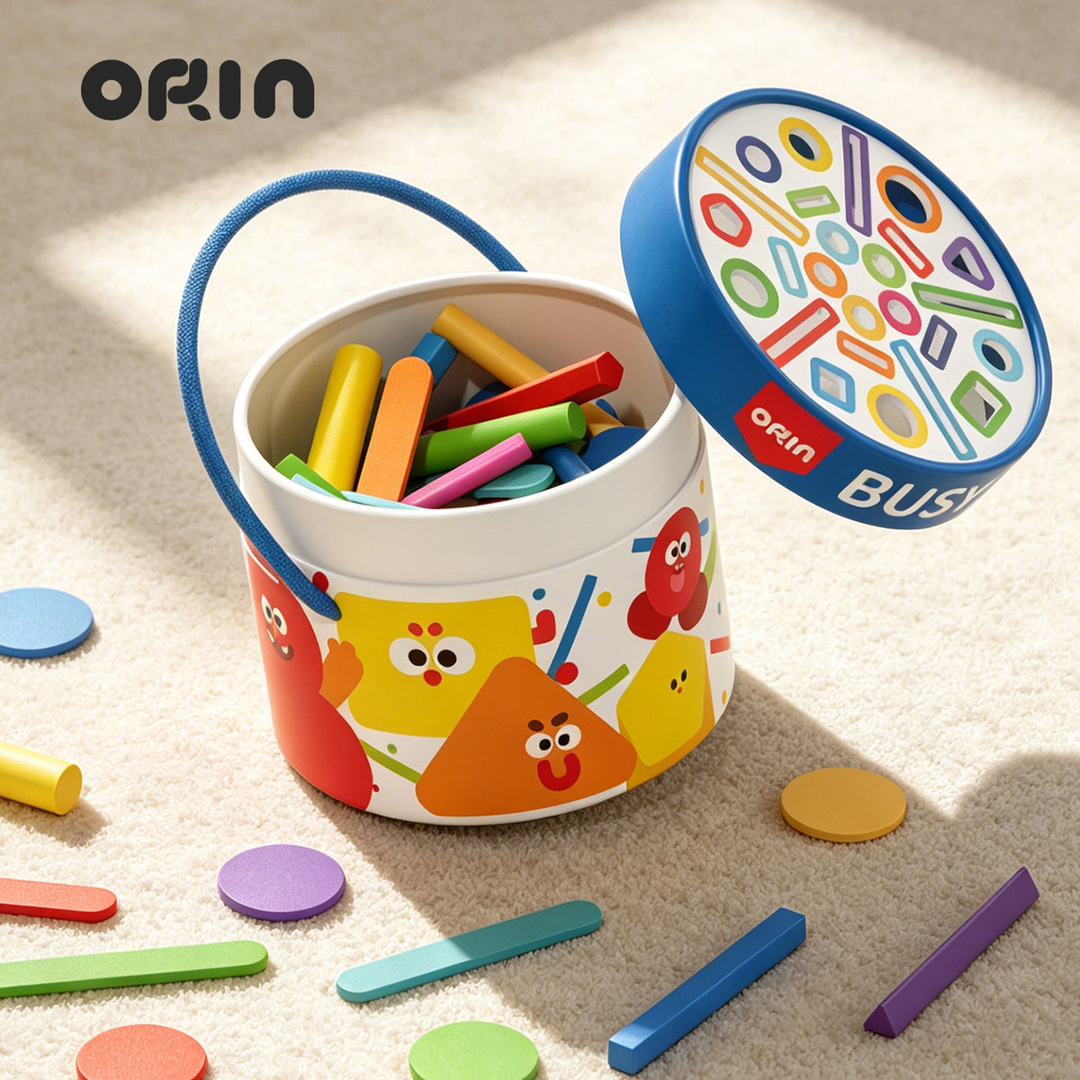 Children's educational building block bucket, colorful shape matching toy, early education enlightenment busy bucket for 1-3 year old toddlers - image 4