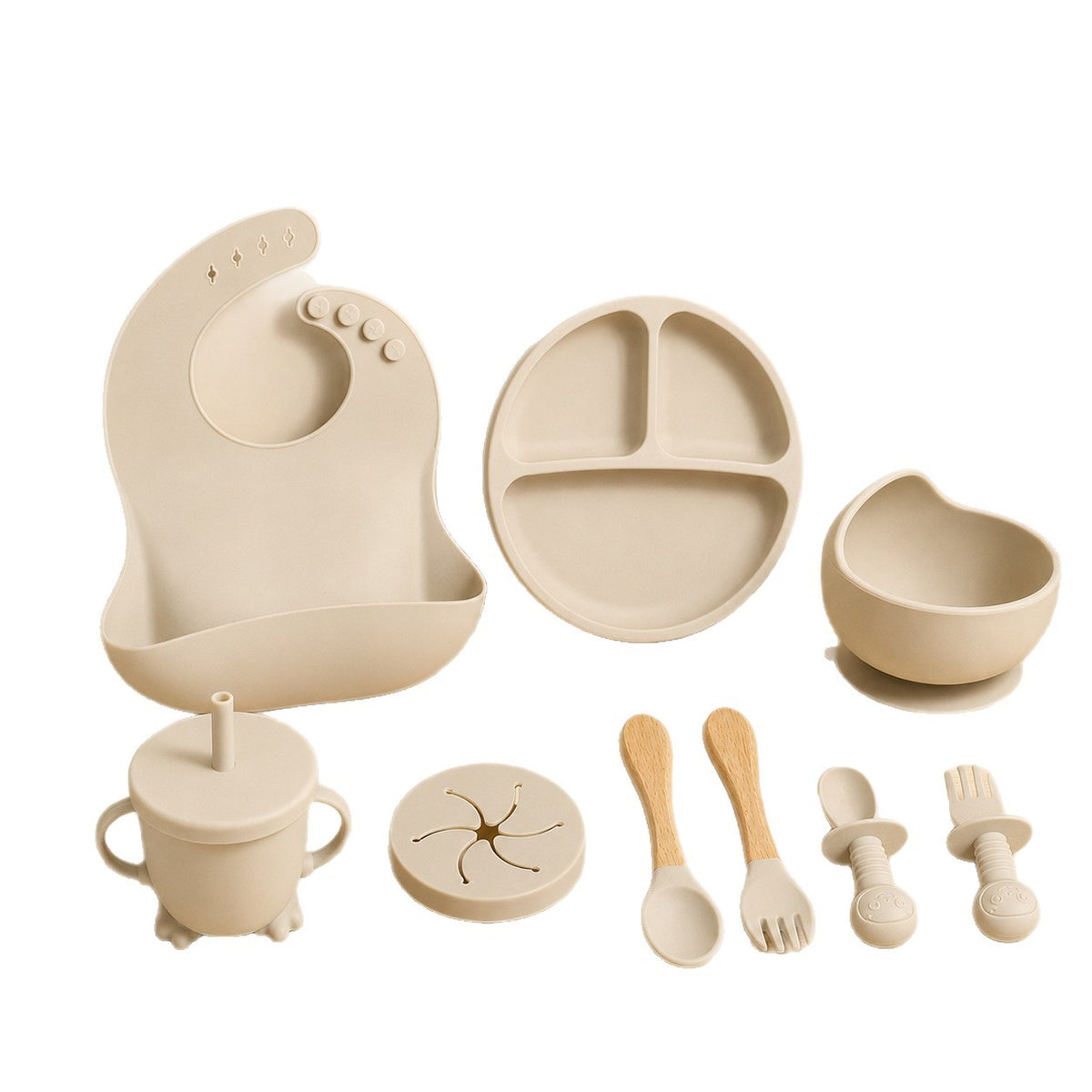 Cross-border children's tableware silicone plate children's supplies silicone bib food bowl spoon nine-piece feeding utensil set - image 5