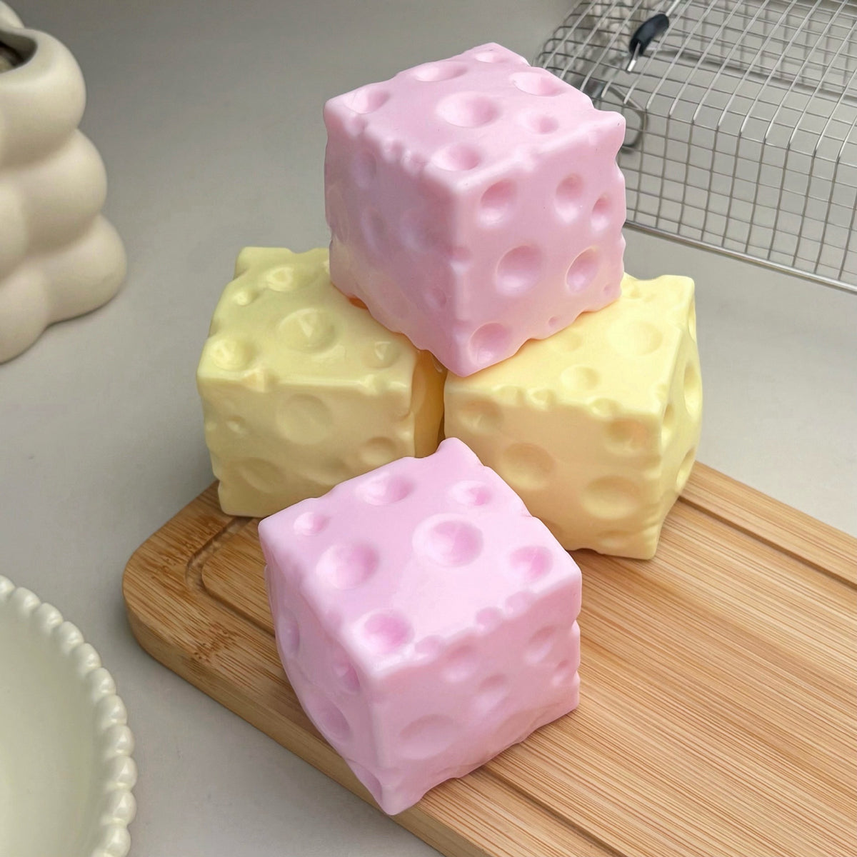 Crunchy Square Cheese Squishy Toy, Sound-Activated Squeaky Stress Relief Ball, Noisy Ball for Stress Reduction and Venting - image 2