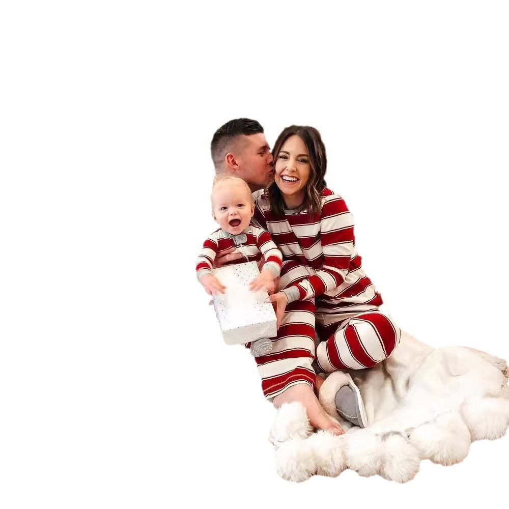 2025 Amazon Spring and Autumn Parent-Child Outfits Striped Christmas Family Set Autumn Long-Sleeve Home Wear Set In Stock - image 3