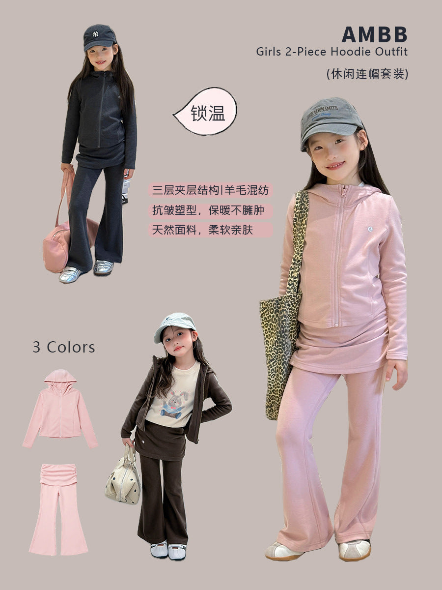 Aimo Beibei parent-child adult and children's high-quality thermal wool blend sweatshirt and flared pants sports casual set - image 1
