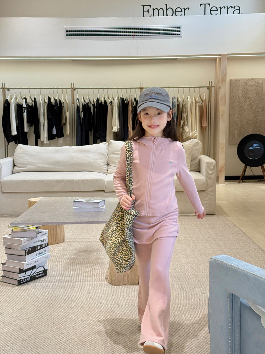 Aimo Beibei parent-child adult and children's high-quality thermal wool blend sweatshirt and flared pants sports casual set - image 4