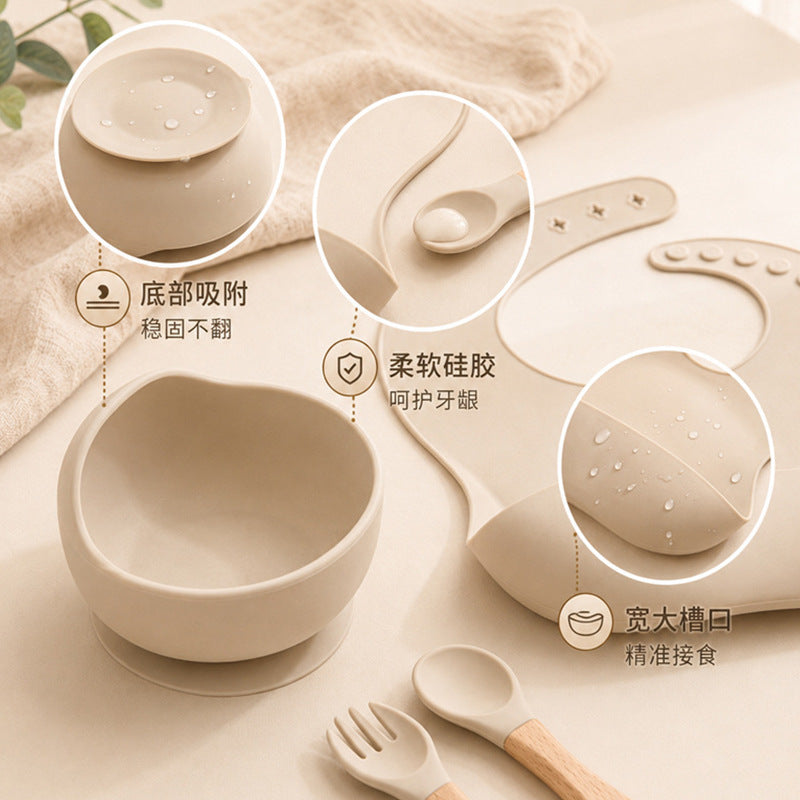 Cross-border children's tableware silicone plate children's supplies silicone bib food bowl spoon nine-piece feeding utensil set - image 2