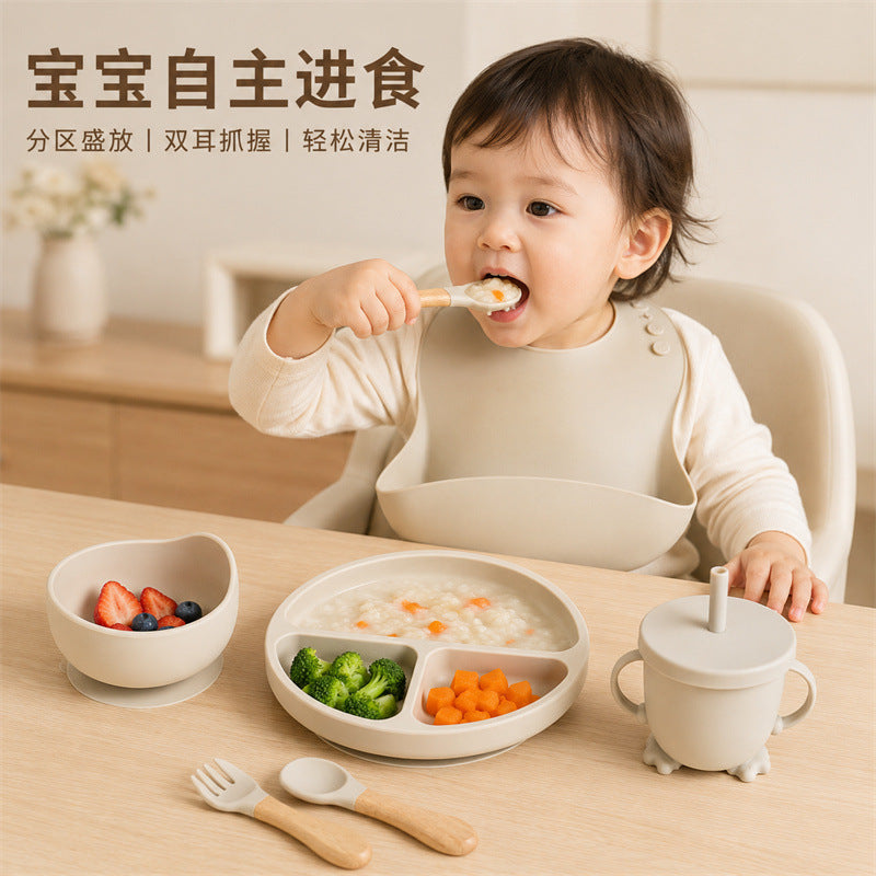 Cross-border children's tableware silicone plate children's supplies silicone bib food bowl spoon nine-piece feeding utensil set - image 4
